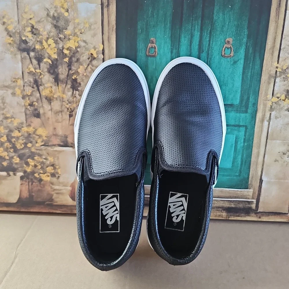 Vans Classic Slip-On Black Perforated Leather –Men's 6/Women's 7.5